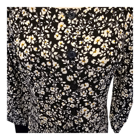 J Jill Dark Cottagecore Ditsy Floral Midi Dress XS Petite Button Front Feminine - Picture 7 of 16